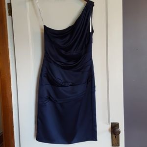 David's bridal dark blue one shoulder dress